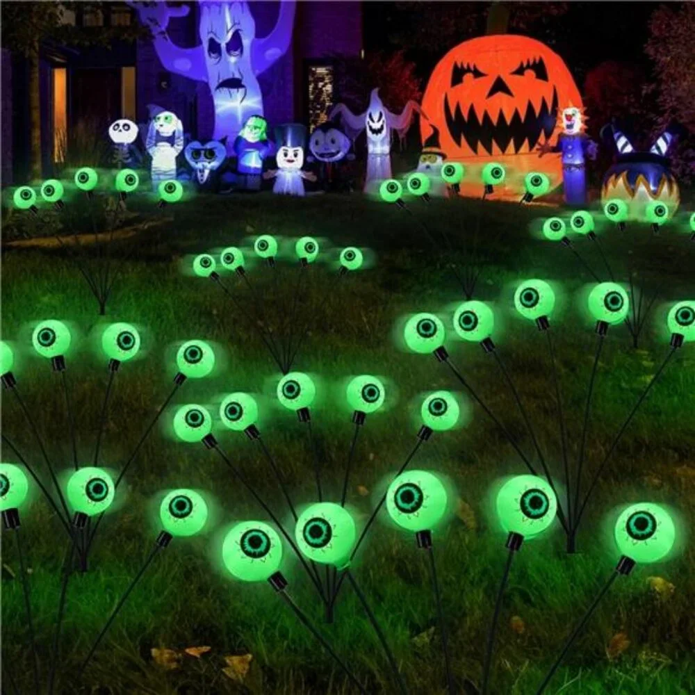 2 Pack 12LED Solar Eyeball Scary Waterproof Pathway Green‎ Firefly Decor Lights